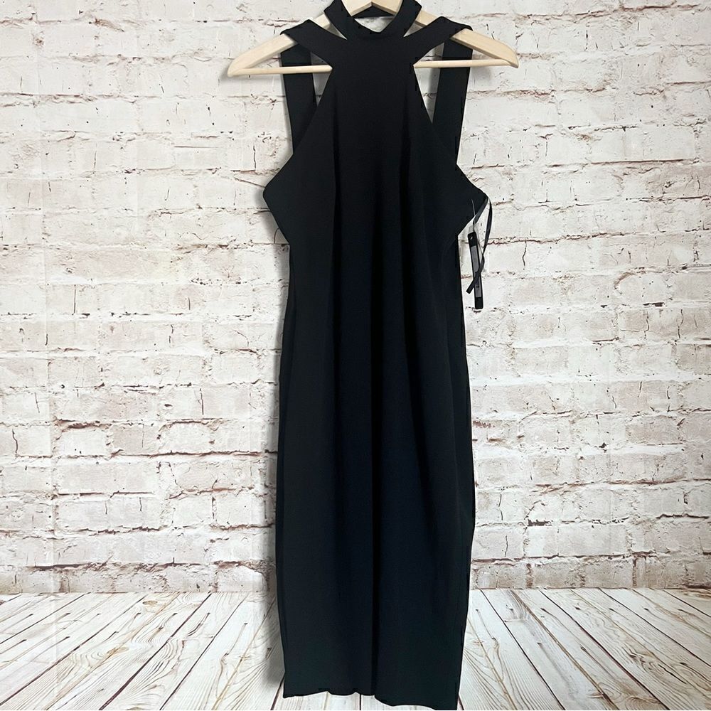 Bebe sleeveless sheath body con halter dress